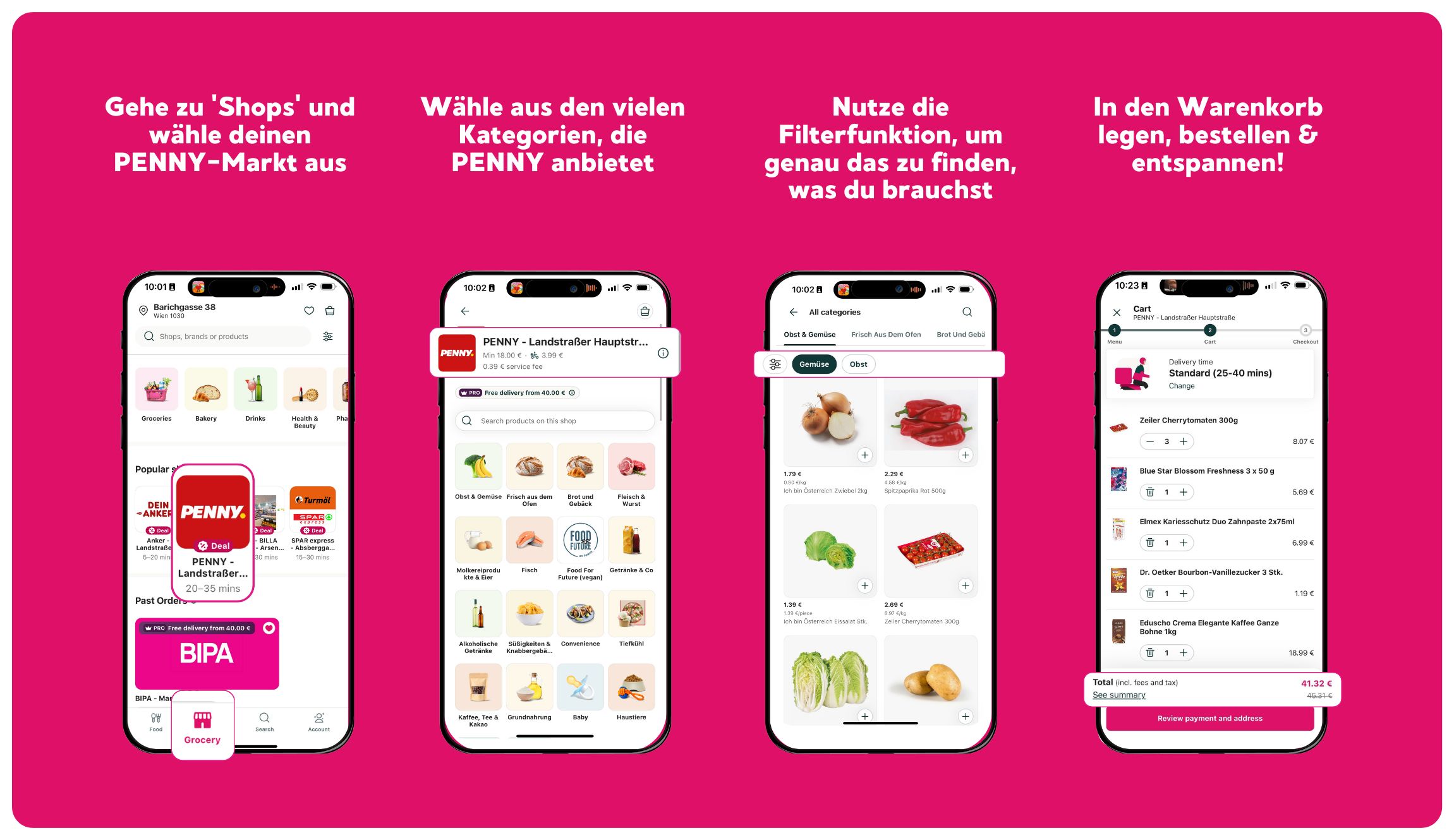 Explaining how to use PENNY on foodora