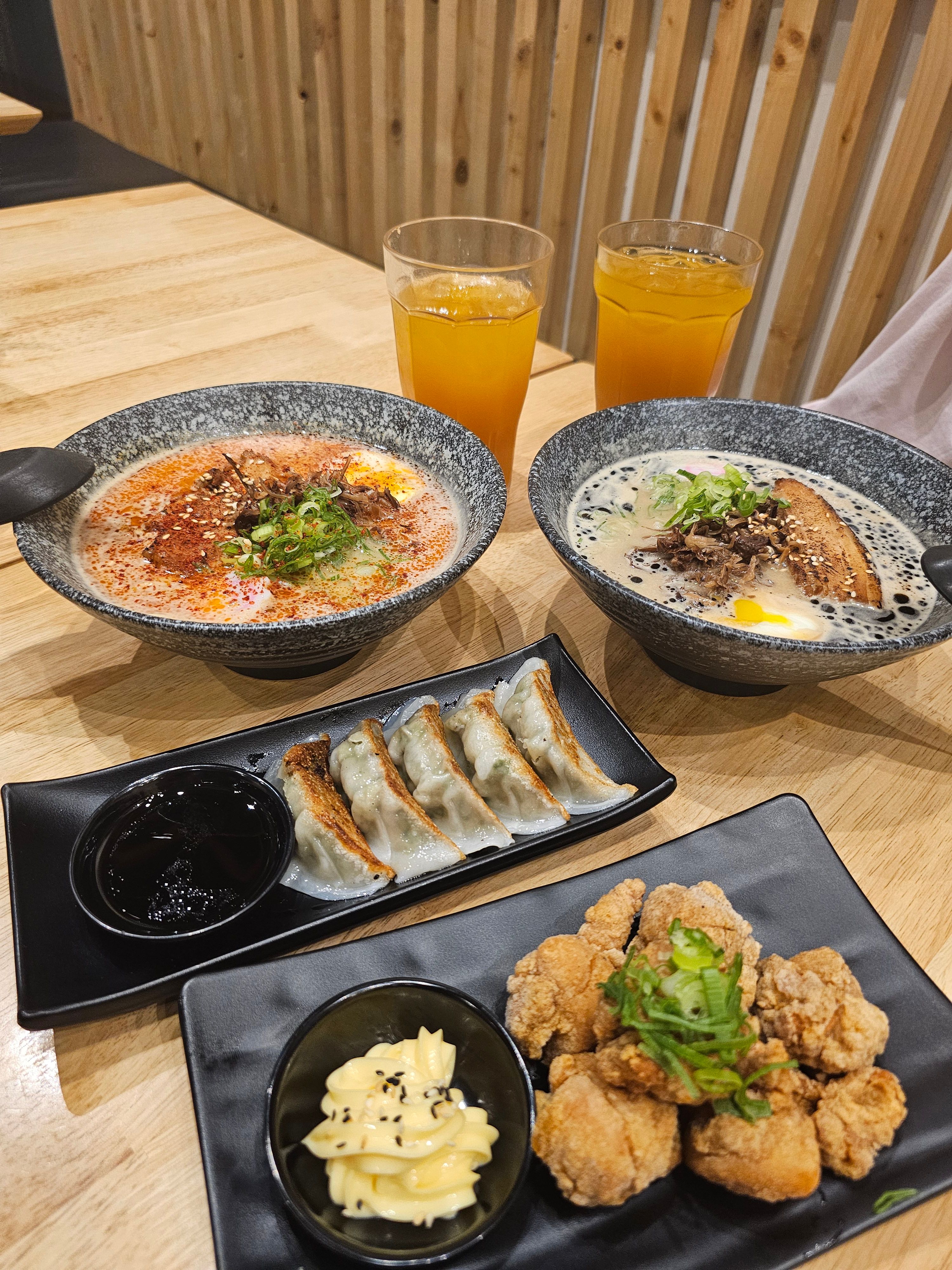 kawa-spicy-ramen-black-garlic-ramen-pork-gyoza-chicken-karaage